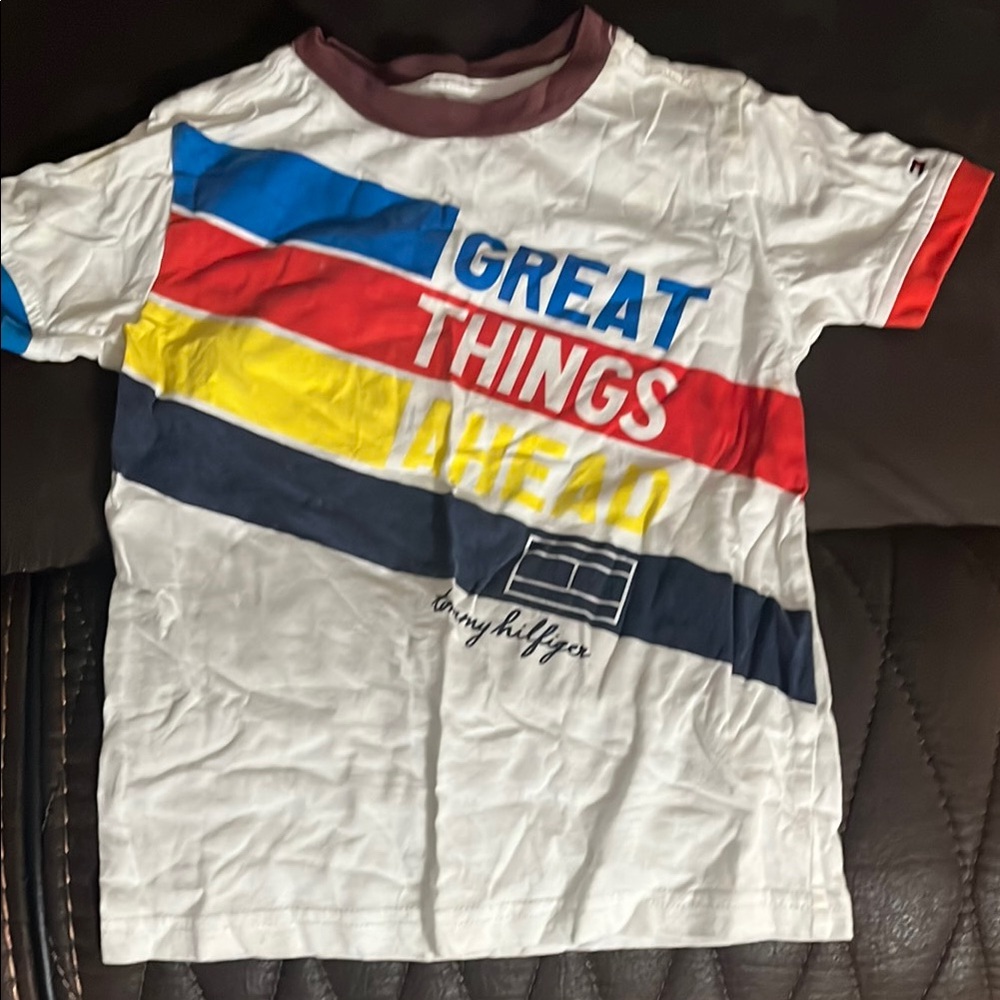 Tommy Hilfiger White and Blue Short Sleeve Tee